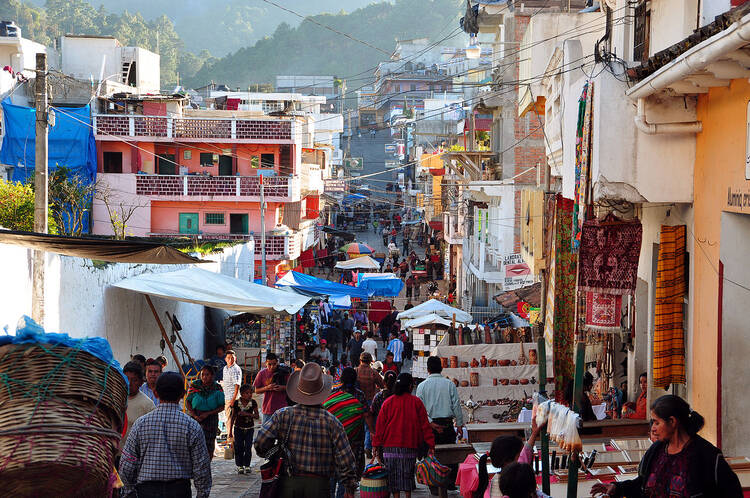 An outdoor market in Chichicastenango, Guatemala.