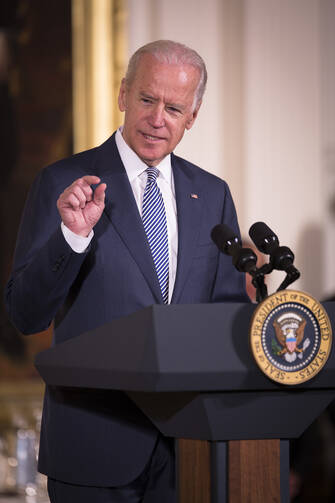 U.S. Vice President Joe Biden speaks during an Easter prayer breakfast in the East Room of the White House in Washington on April 7. (CNS photo/Tyler Orsburn)