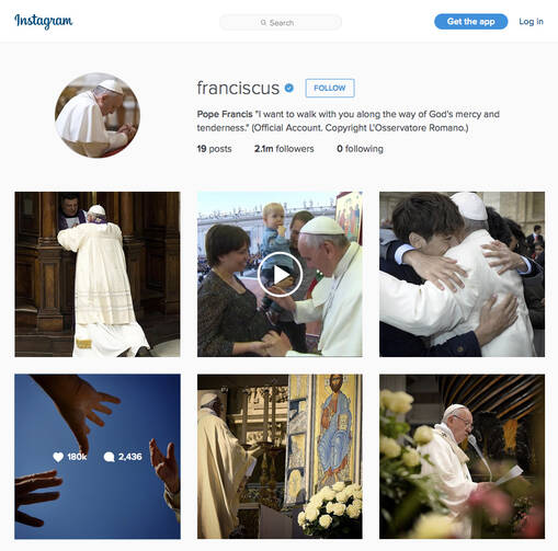 Pope Francis joined photo-sharing site Instagram March 19 using the account "Franciscus." As of April 1 the pope had more than 2 million followers. This is a screen capture of his page. (CNS photo)