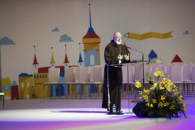 Cardinal Sean P. O'Malley, seen here addressing a crowd in Poland during World Youth Day, expressed concern about Donald Trump's fiery rhetoric (CNS photo/Jaclyn Lippelmann, Catholic Standard)