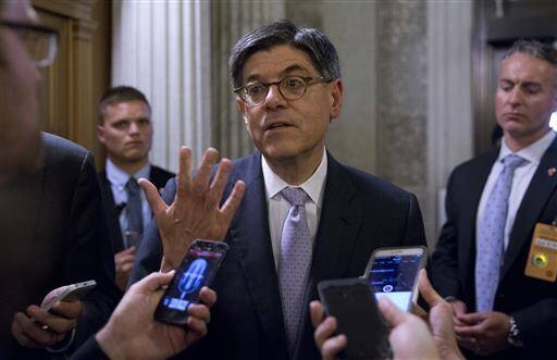 Treasury Secretary Jacob Lew talks with reporters on Capitol Hill in Washington, Tuesday, June 21, 2016. Lew was talking about the Puerto Rican debt crisis. (AP Photo/Alex Brandon)