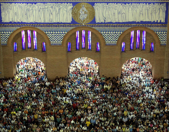 COMING TO LIFE. The basilica cathedral in Aparecida, Brazil, during the local Marian feast, Oct. 12, 2006.