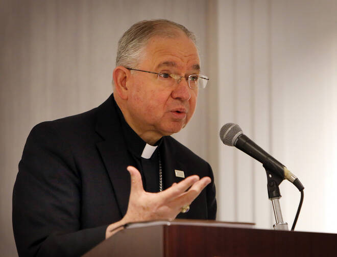 Archbishop Jose H. Gomez of Los Angeles speaks Aug. 19 during the Catholic Association of Latino Leaders annual conference in Chicago (CNS photo/Karen Callaway, Catholic New World).