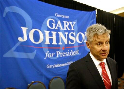 Libertarian presidential candidate Gary Johnson speaks to supporters and delegates at the National Libertarian Party Convention, in Orlando, Fla. (AP Photo/John Raoux, File)
