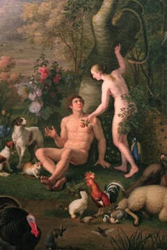 Painting of Adam and Eve by Peter Wenzel displayed in the Pinacoteca at the Vatican Museums. (CNS photo/Nancy Wiechec) 