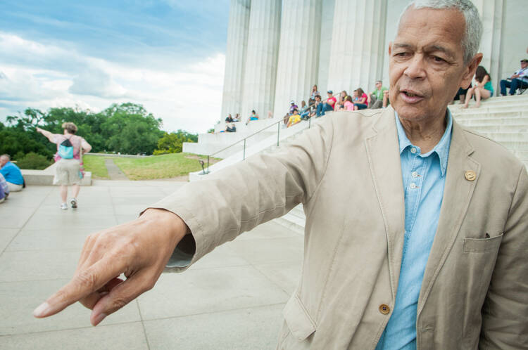 Julian Bond on location at the Lincoln Memorial in 2012