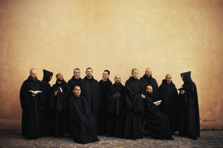 The Singing monks of Norcia, Italy: Father Cassian Folsom is fifth from left.