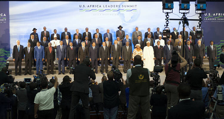 President Obama with African leaders on the final day of the U.S.-Africa Leaders Summit at the U.S. Department of State in Washington, D.C., on Aug. 6, 2014. (State Department photo/Public Domain)