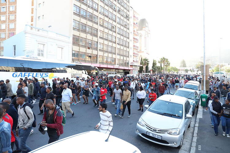 Students demonstrate for lowered university fees in Johannesburg.