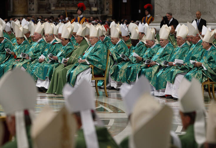 Prelates attend the opening Mass of the Synod of Bishops on the family celebrated by Pope Francis in St. Peter's Basilica at the Vatican, Oct. 4 (CNS/Paul Haring).