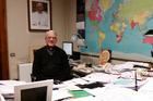 Father Federico Lombardi at his desk at the Holy See Press Office (photo by James Martin, S.J.)