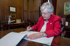 Alabama Gov. Kay Ivey signs into law a bill to ban abortion in nearly all cases at the state Capitol in Montgomery on May 15. (CNS photo/Office of the Governor State of Alabama handout via Reuters)