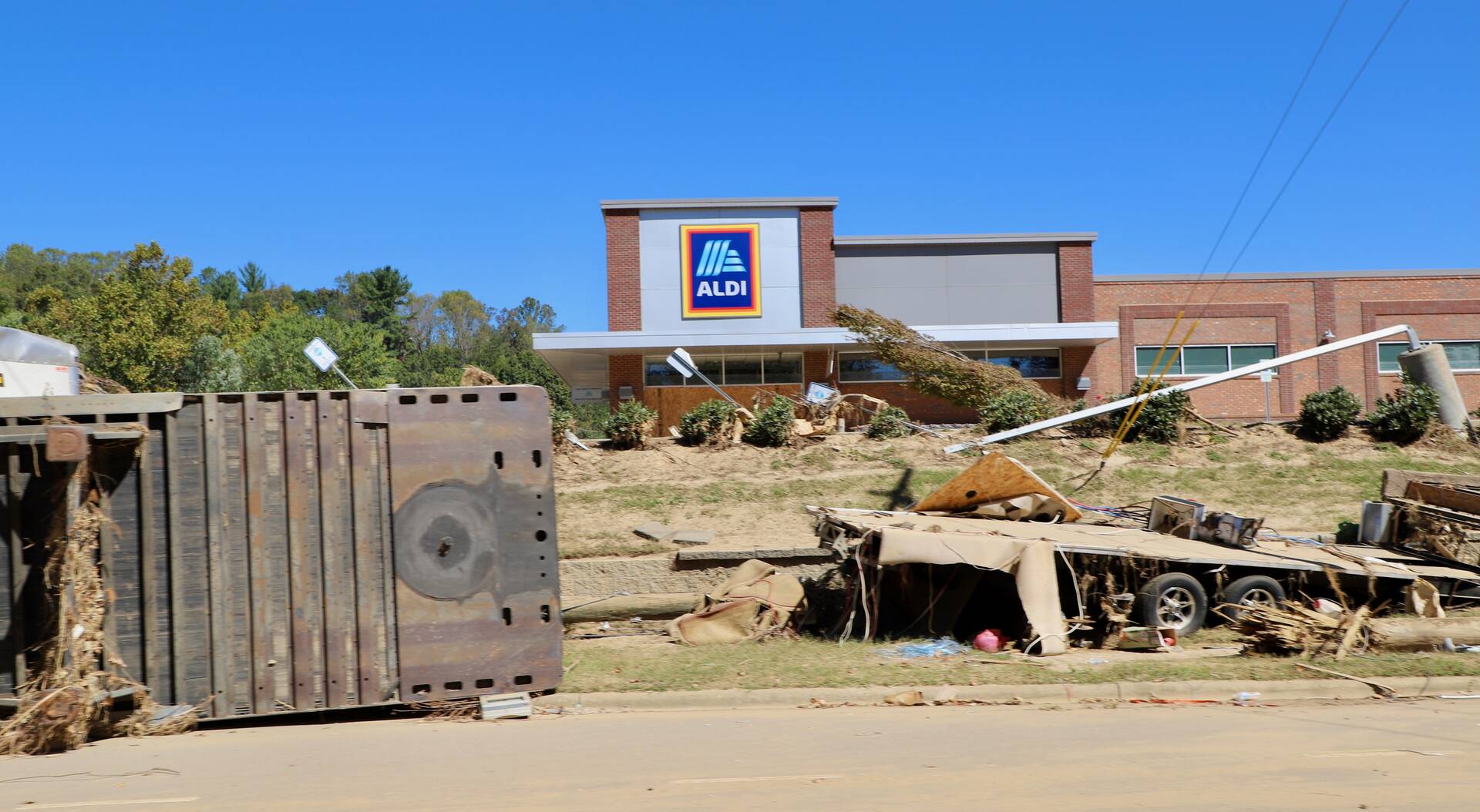 Ruined streets and businesses along Swannanoa River Road