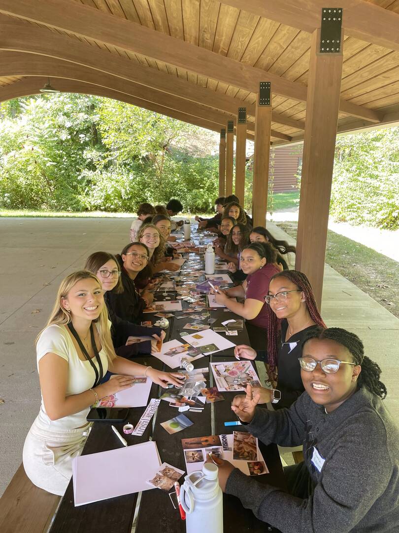 Students making vision boards on a freshman retreat at Brebeuf (photo: Amanda Murphy)