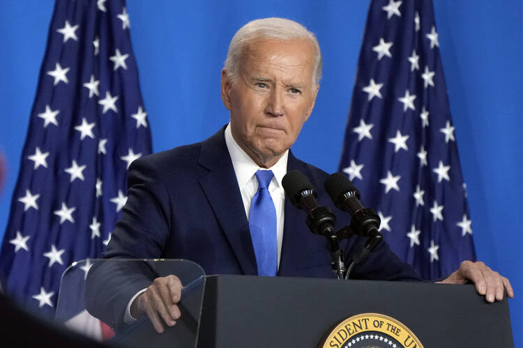President Joe Biden speaks at a news conference on July 11, 2024, in Washington. President Joe Biden dropped out of the 2024 race for the White House on Sunday, July 21, ending his bid for reelection following a disastrous debate with Donald Trump that raised doubts about his fitness for office just four months before the election. (AP Photo/Jacquelyn Martin, File)