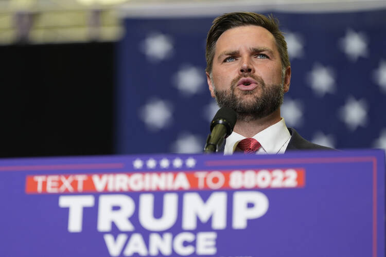 Republican vice presidential candidate Sen. JD Vance, R-Ohio, speaks at a campaign rally on July 22, 2024, in Radford, Va.  (AP Photo/Julia Nikhinson, File)