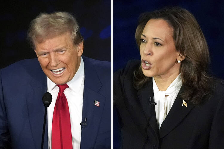 Former presidential Donald Trump and Vice President Kamala Harris are seen during the ABC News presidential debate on Sept. 10 at the National Constitution Center in Philadelphia. (AP Photo/Alex Brandon)