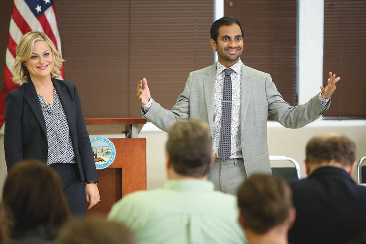 TOWN HALL TV. Amy Poehler and Aziz Ansari in “Parks and Recreation”