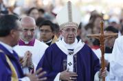 Pope Francis arrives in procession to celebrate Mass at the fairgrounds in Ciudad Juarez, Mexico, Feb. 17. (CNS photo/Paul Haring) 