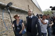 Journalist Emiliano Fittipaldi walks to his trial April 6 at the Vatican. (CNS photo/Remo Casilli, Reuters)