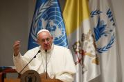 Pope Francis speaks as he visits the headquarters of the World Food Programme in Rome June 13. (CNS photo/Paul Haring)