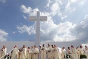 Bishops wait for the start of Pope Francis' celebration of the closing Mass of World Youth Day at Campus Misericordiae in Krakow, Poland, July 31. (CNS photo/Paul Haring)