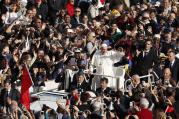 Pope Francis greets the crowd after celebrating the closing Mass of the jubilee Year of Mercy in St. Peter's Square at the Vatican Nov. 20. (CNS photo/Paul Haring)