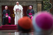 Pope Francis speaks during his annual pre-Christmas meeting with top officials of the Roman Curia and Vatican City State and with cardinals living in Rome in the Clementine Hall Dec. 21 at the Vatican. (CNS photo/Claudio Peri pool via Reuters)