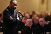 Bishop Edward K. Braxton of Belleville, Ill., speaks from the floor during last year's the fall general assembly of the U.S. Conference of Catholic Bishops in Baltimore. (CNS photo/Bob Roller)