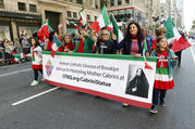 Supporters of a public statue for St. Frances Xavier Cabrini in New York City march behind a Diocese of Brooklyn, N.Y., banner during the Columbus Day Parade in New York City on Oct. 14, 2019. (CNS photo/Gregory A. Shemitz)