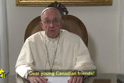 Pope Francis speaks from the Vatican as he addresses Canadian youths in a video message that was included in a Salt and Light Television program on Oct. 22 (CNS photo/courtesy Holy See Press Office).