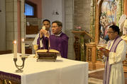 Cardinal Luis Antonio Tagle, prefect of the Congregation for the Evangelization of Peoples and president of Caritas Internationalis, celebrates Mass at the Pontifical Filipino College in Rome Feb. 27, 2020, the anniversary of his priestly ordination. (CNS photo/courtesy of Father Alfonso Alojipan)