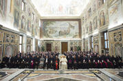 Pope Francis meets with national directors of the pontifical missionary societies, which include the Society for the Propagation of the Faith, the Missionary Childhood Association, the Society of St. Peter Apostle and the Missionary Union of Priests and Religious at the Vatican June 1. (CNS photo/Vatican Media)