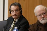 Francis Sullivan and Cardinal Sean P. O'Malley attend a seminar on safeguarding children at the Pontifical Gregorian University in Rome March 23 (CNS photo/Paul Haring).