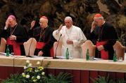 SYNODAL BLESSING. Pope Francis begins an event marking the 50th anniversary of the Synod of Bishops in Paul VI Hall at the Vatican on Oct. 17. The pope outlined his vision for a “listening church.” 