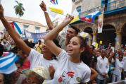 THE POPE’S CUBAN “DREAMERS.” Young people cheer as Pope Francis arrives at the cathedral in Havana, Sept. 20.