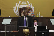 South African President Cyril Ramaphosa addresses parliament in Cape Town, South Africa, on June 9, 2022. Ramaphosa could face criminal charges and is already facing calls to step down over claims that he tried to cover up the theft of millions of dollars in U.S. currency that was hidden inside furniture at his game farm. (AP Photo/Nardus Engelbrecht, File)